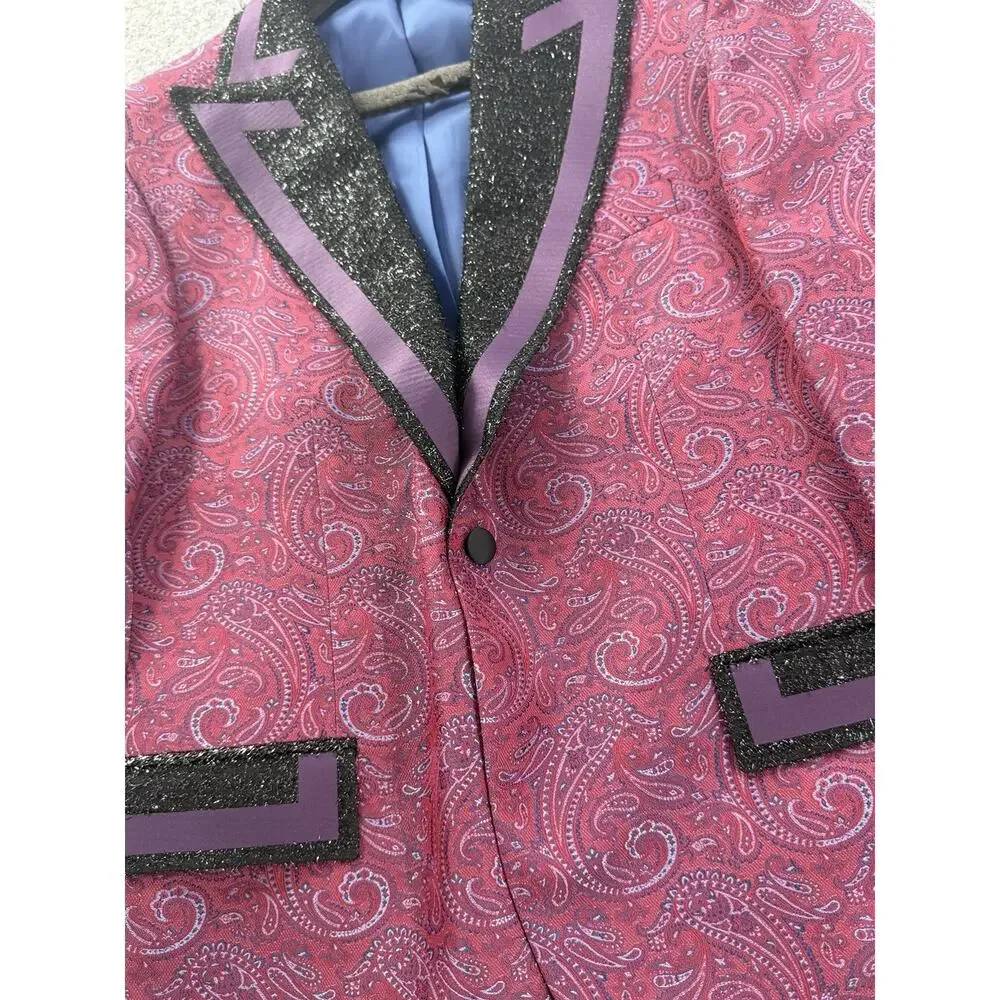 Ziggler Milano Mens Tuxedo Suit Blazer Pants Paisley Red Blue US 46 EU 56 T10